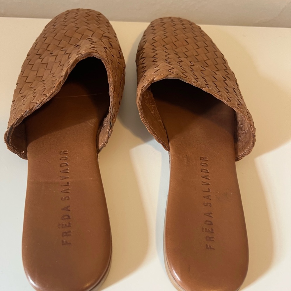 Freda Salvador Tan Woven Leather Slides - Picture 3 of 4